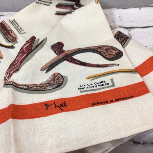 Vintage Aboriginal Motif Linen Handkerchief Wallhanging by Heil Australia 35” Sq - Picture 4 of 7